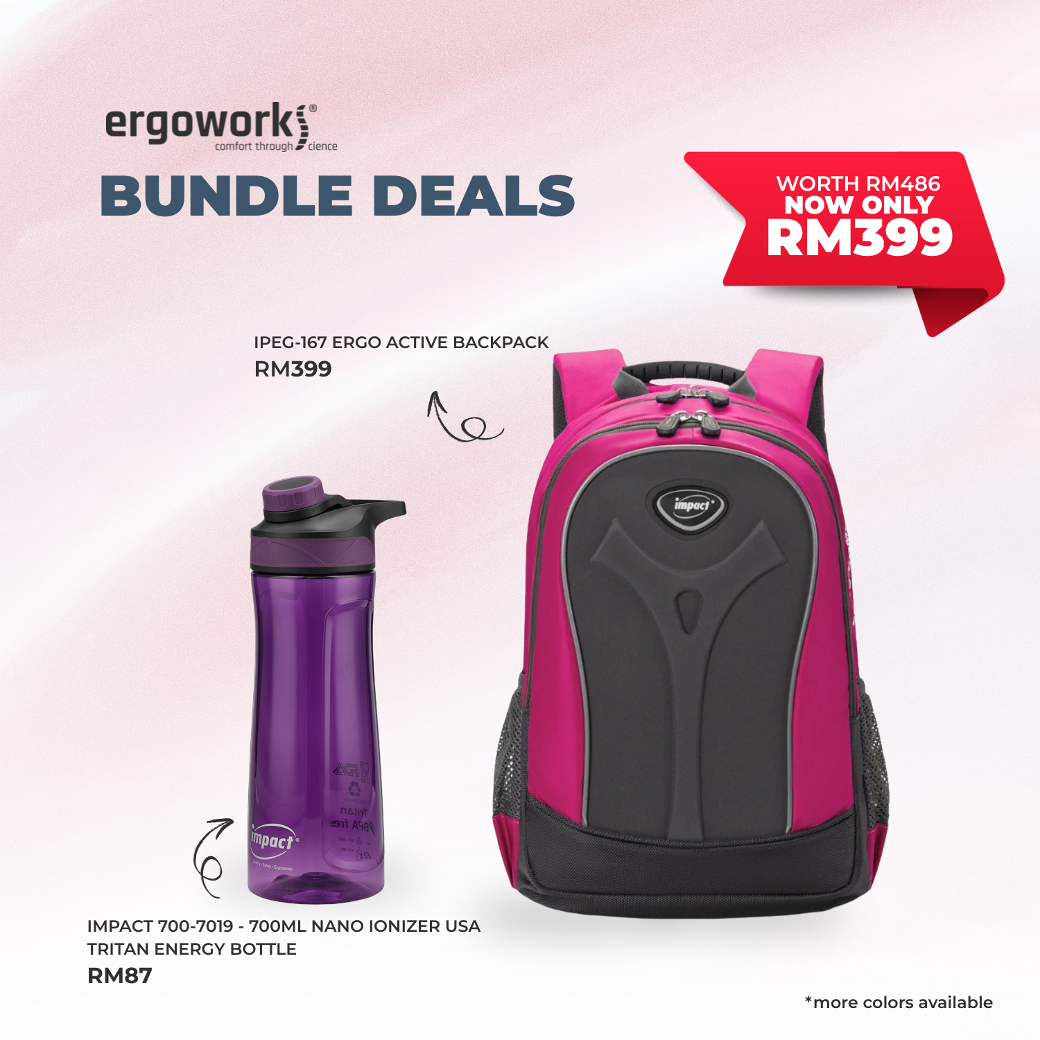 [Bundle Deals] Ergonomic Backpack + Ergo Bottle 700ML (IPEG-167/700-7019-BK)