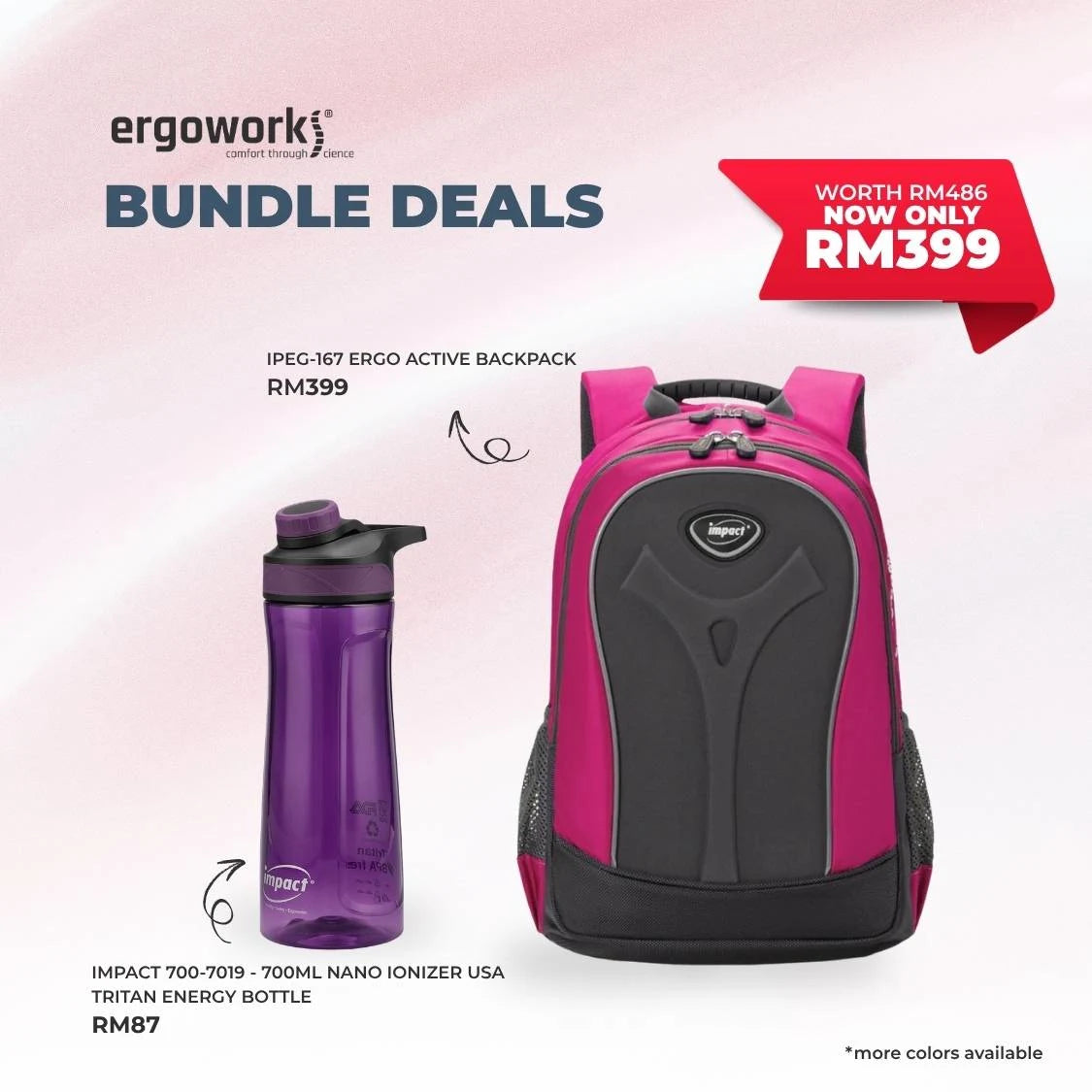 [Bundle Deals] Ergonomic Backpack + Ergo Bottle 700ML (IPEG-167/700-7019-BK)