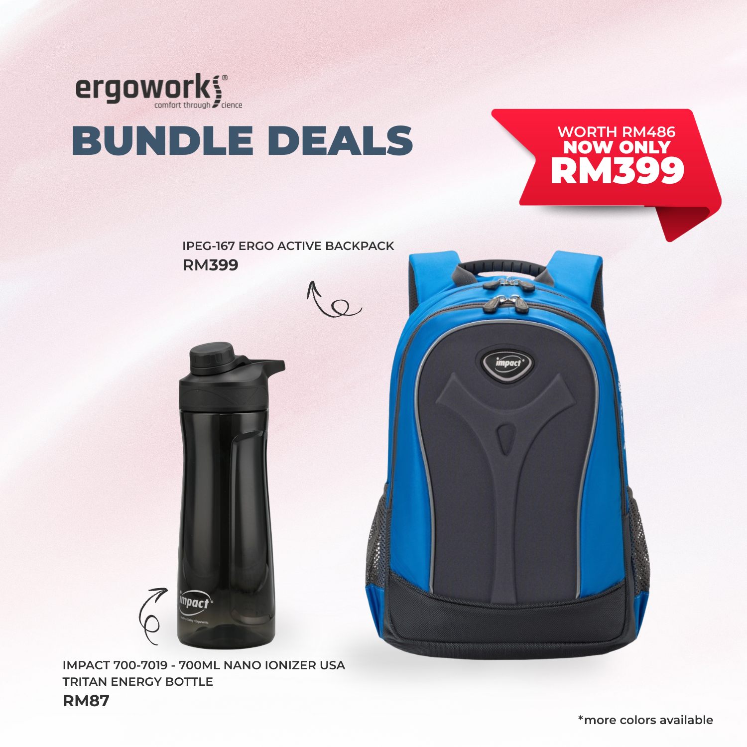 [Bundle Deals] Ergonomic Backpack + Ergo Bottle 700ML (IPEG-167/700-7019-BK)
