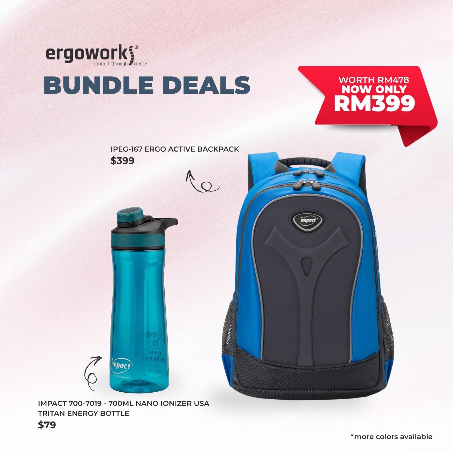 [Bundle Deals] Ergonomic Backpack + Ergo Bottle 700ML (IPEG-167/700-7019-BK)