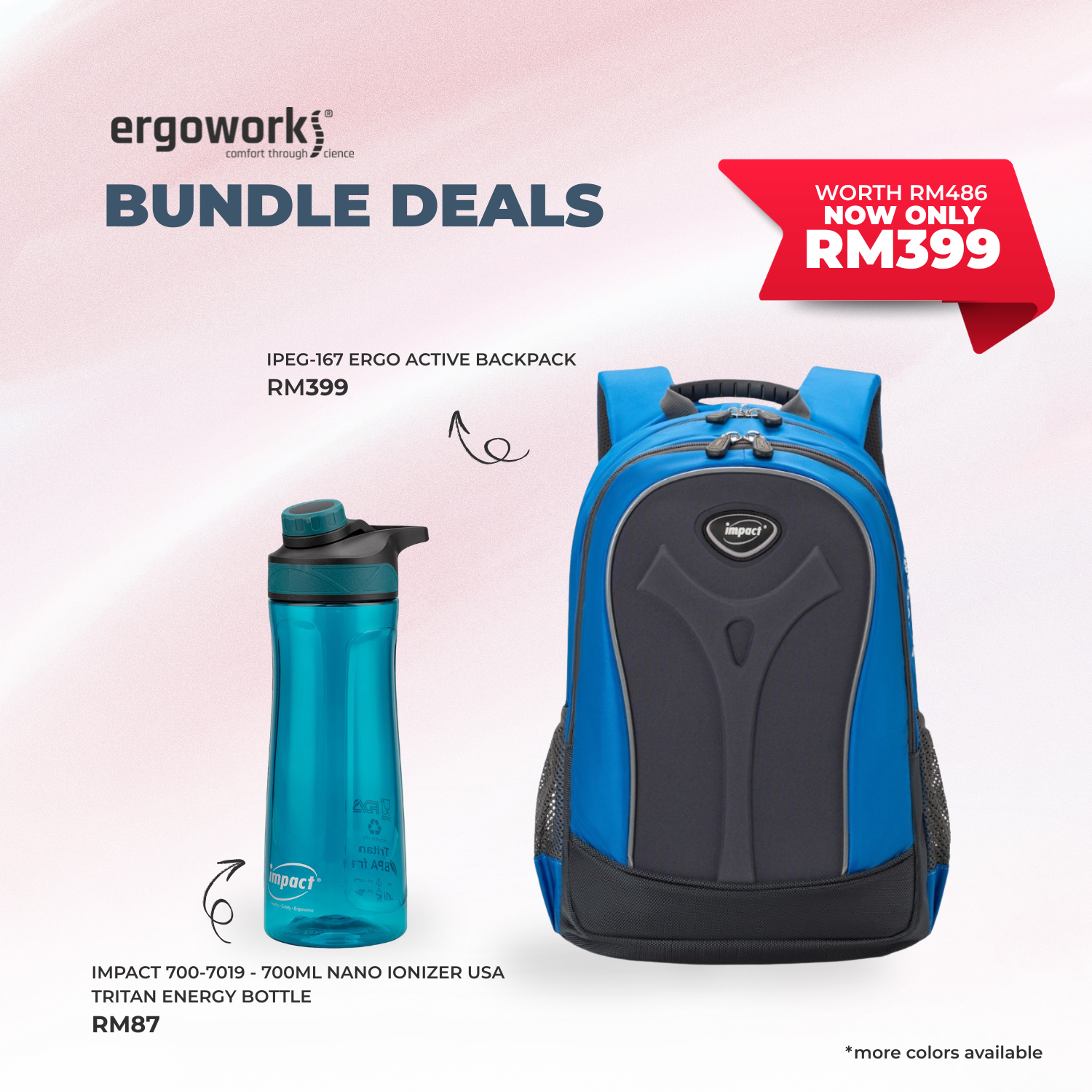 [Bundle Deals] Ergonomic Backpack + Ergo Bottle 700ML (IPEG-167/700-7019-BK)