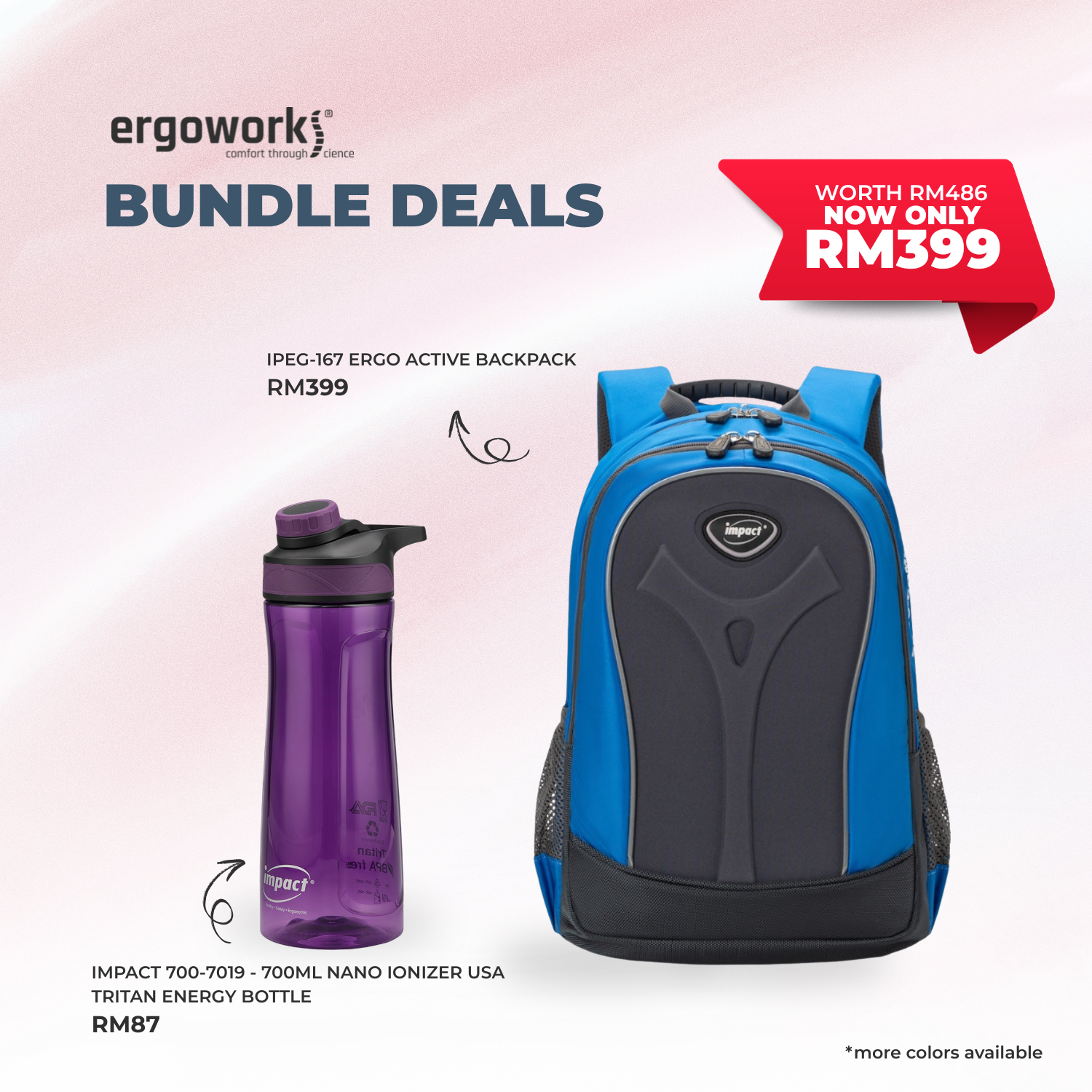 [Bundle Deals] Ergonomic Backpack + Ergo Bottle 700ML (IPEG-167/700-7019-BK)