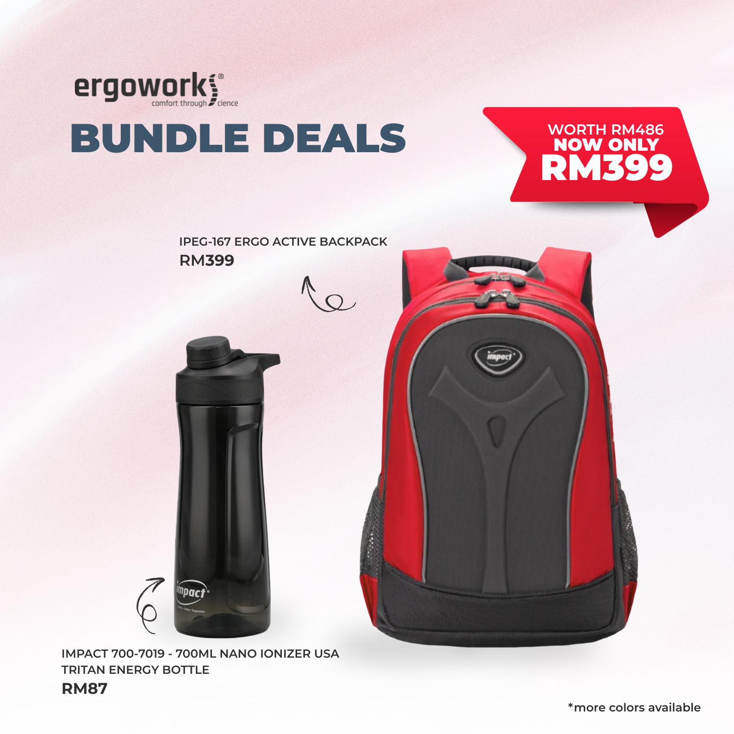 [Bundle Deals] Ergonomic Backpack + Ergo Bottle 700ML (IPEG-167/700-7019-BK)