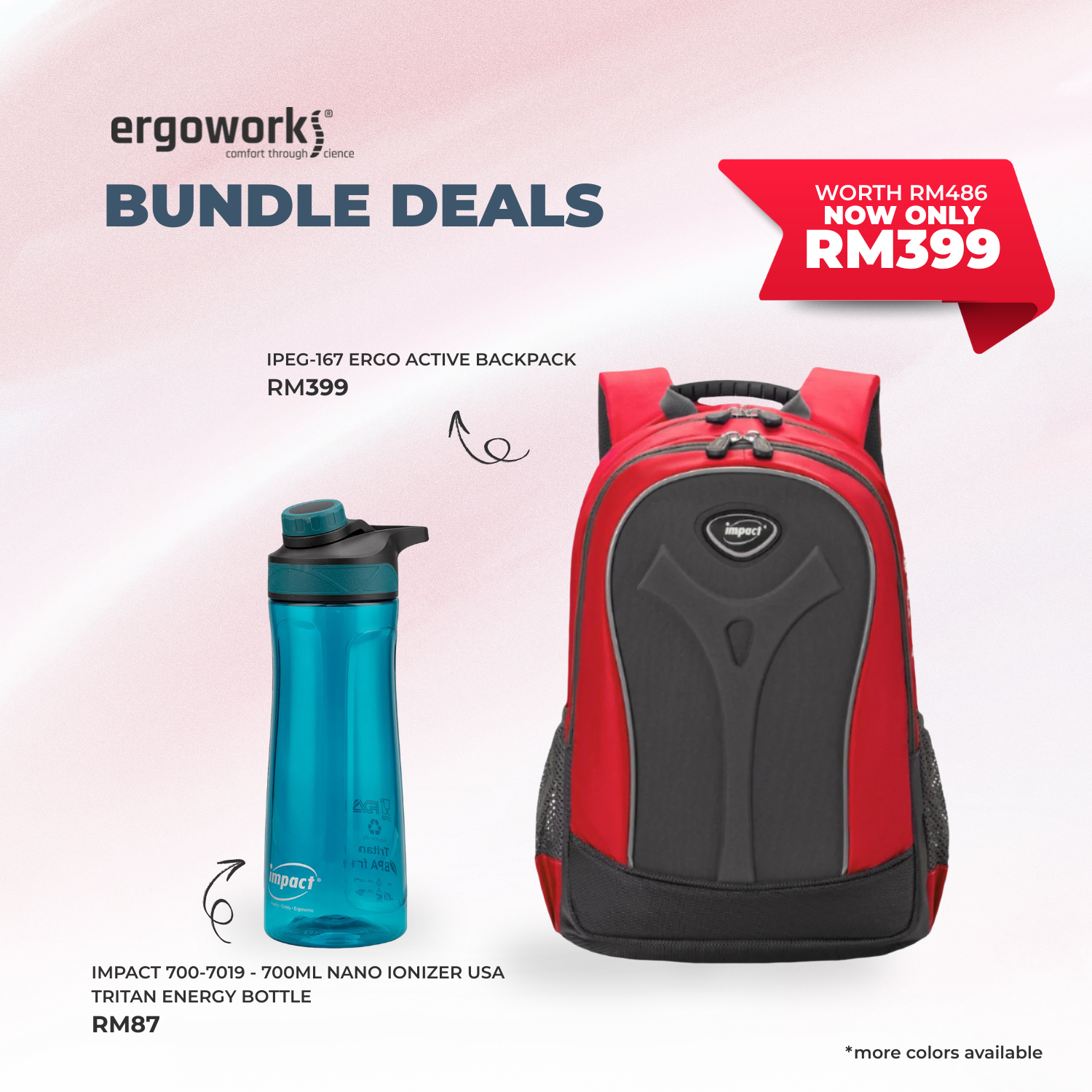 [Bundle Deals] Ergonomic Backpack + Ergo Bottle 700ML (IPEG-167/700-7019-BK)