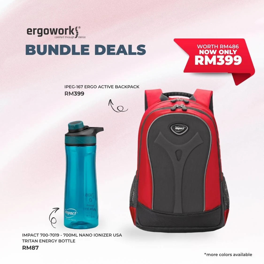 [Bundle Deals] Ergonomic Backpack + Ergo Bottle 700ML (IPEG-167/700-7019-BK)