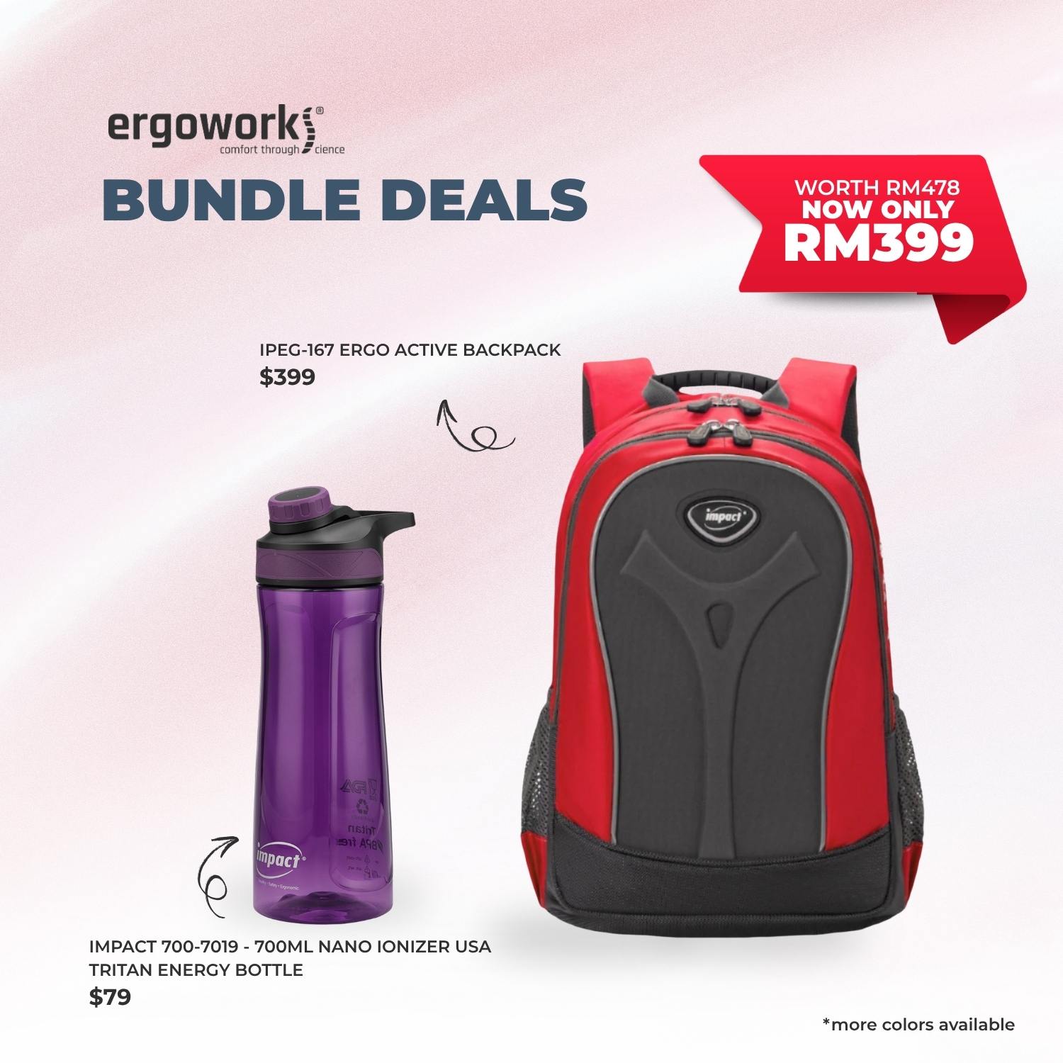 [Bundle Deals] Ergonomic Backpack + Ergo Bottle 700ML (IPEG-167/700-7019-BK)