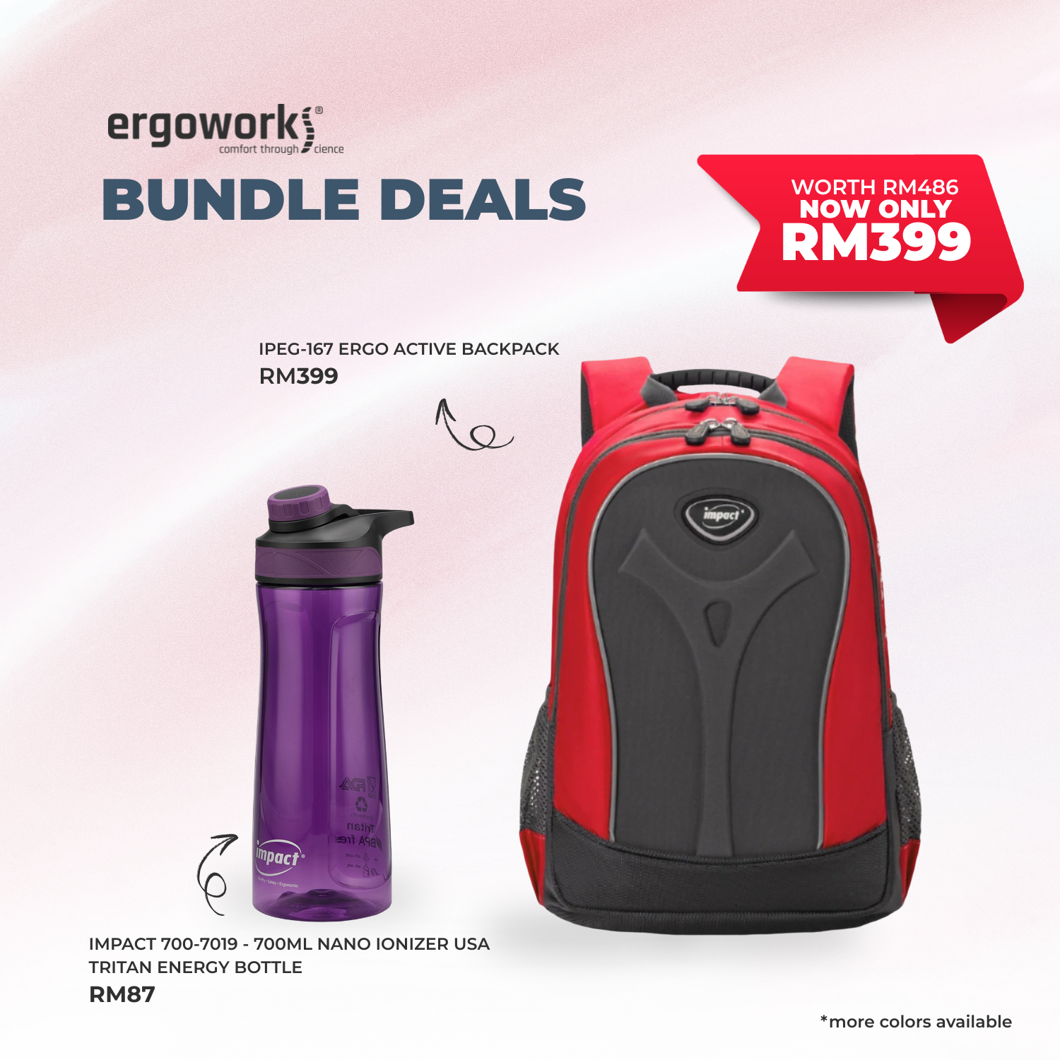 [Bundle Deals] Ergonomic Backpack + Ergo Bottle 700ML (IPEG-167/700-7019-BK)