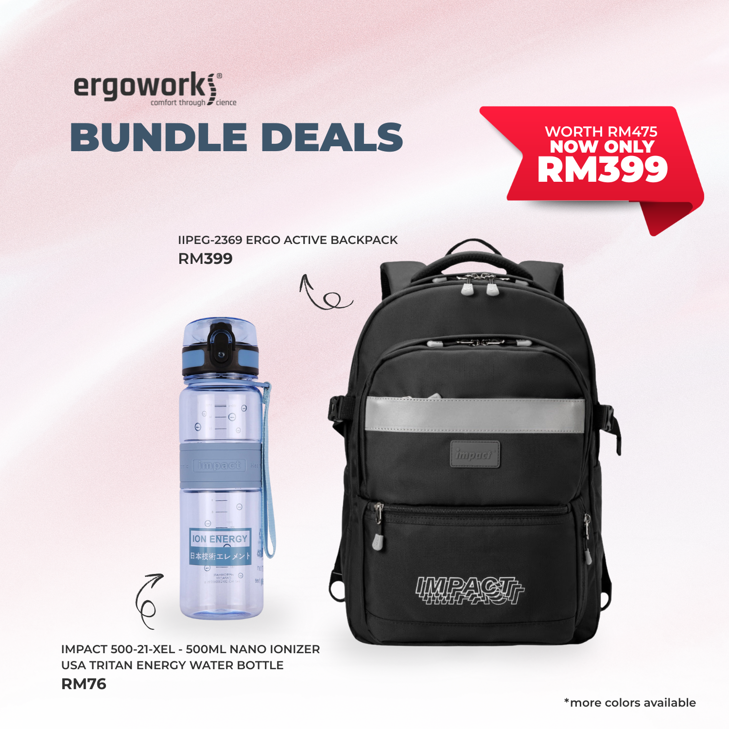 [Bundle Deals] Ergonomic Backpack + Ergo Bottle 500ML (IPEG-2369/500-21-XEL)