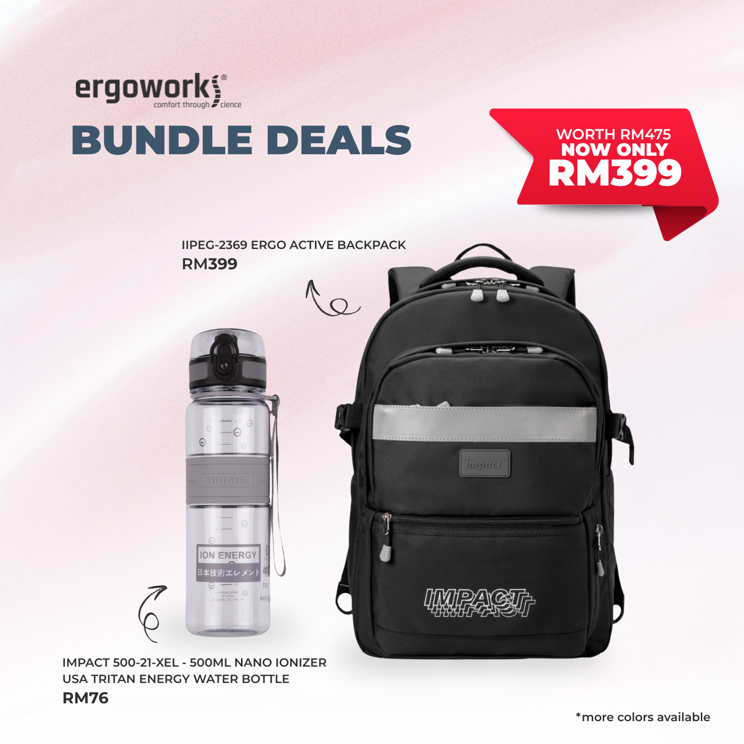 [Bundle Deals] Ergonomic Backpack + Ergo Bottle 500ML (IPEG-2369/500-21-XEL)