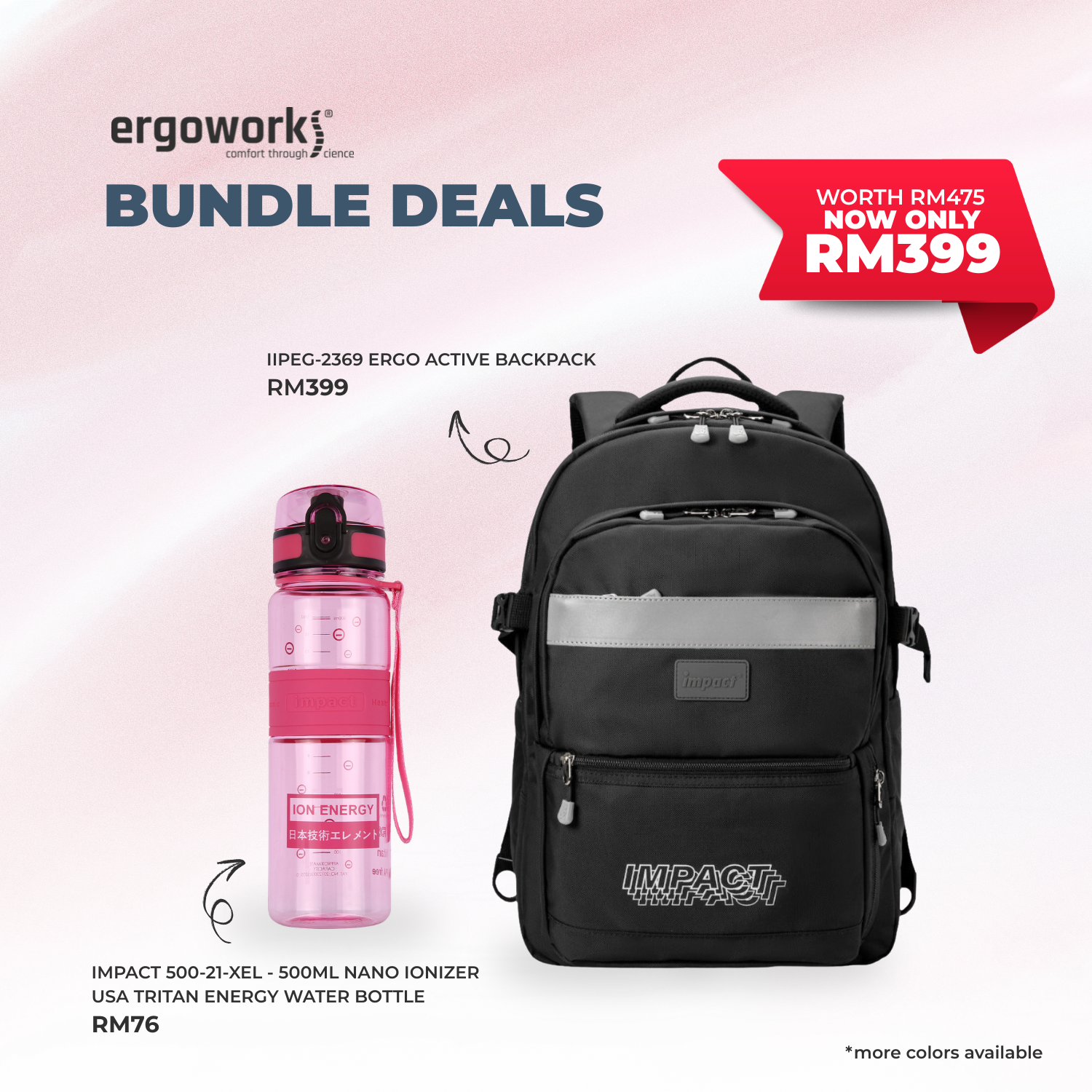 [Bundle Deals] Ergonomic Backpack + Ergo Bottle 500ML (IPEG-2369/500-21-XEL)