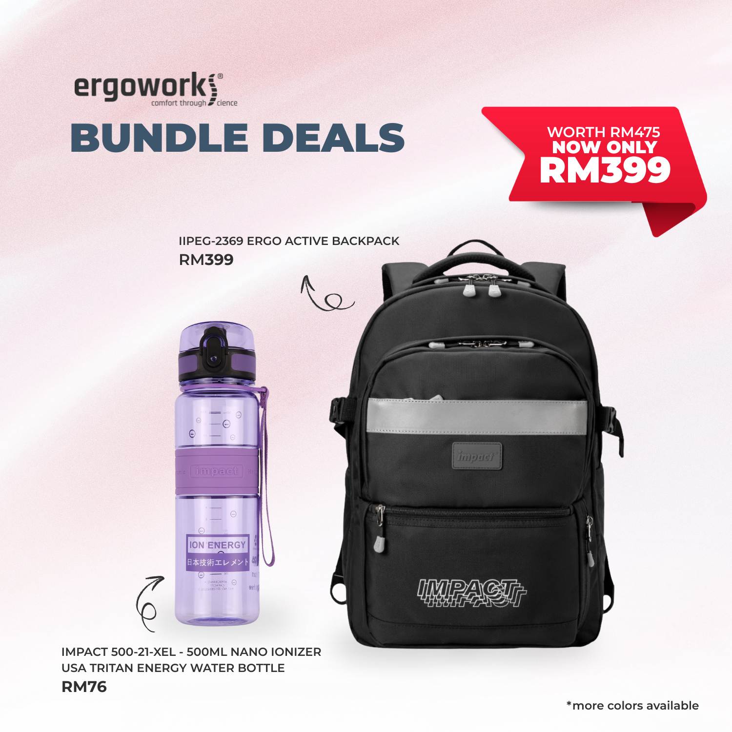 [Bundle Deals] Ergonomic Backpack + Ergo Bottle 500ML (IPEG-2369/500-21-XEL)