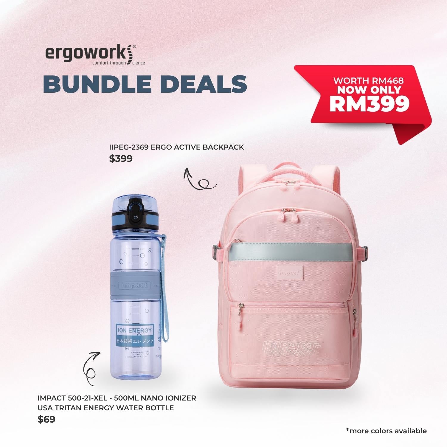 [Bundle Deals] Ergonomic Backpack + Ergo Bottle 500ML (IPEG-2369/500-21-XEL)