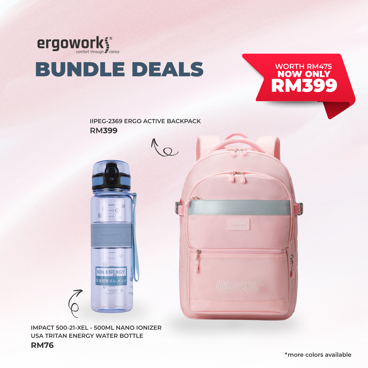 [Bundle Deals] Ergonomic Backpack + Ergo Bottle 500ML (IPEG-2369/500-21-XEL)