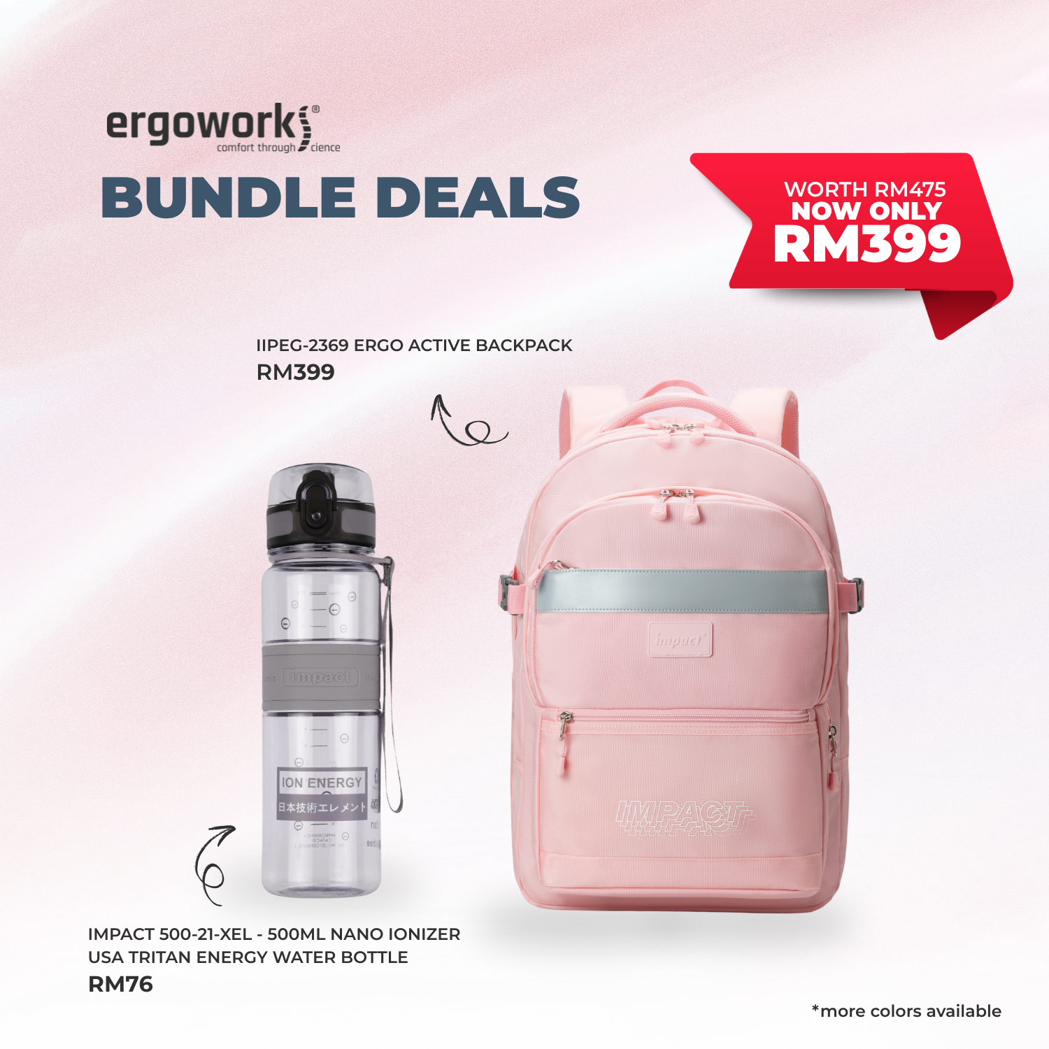[Bundle Deals] Ergonomic Backpack + Ergo Bottle 500ML (IPEG-2369/500-21-XEL)