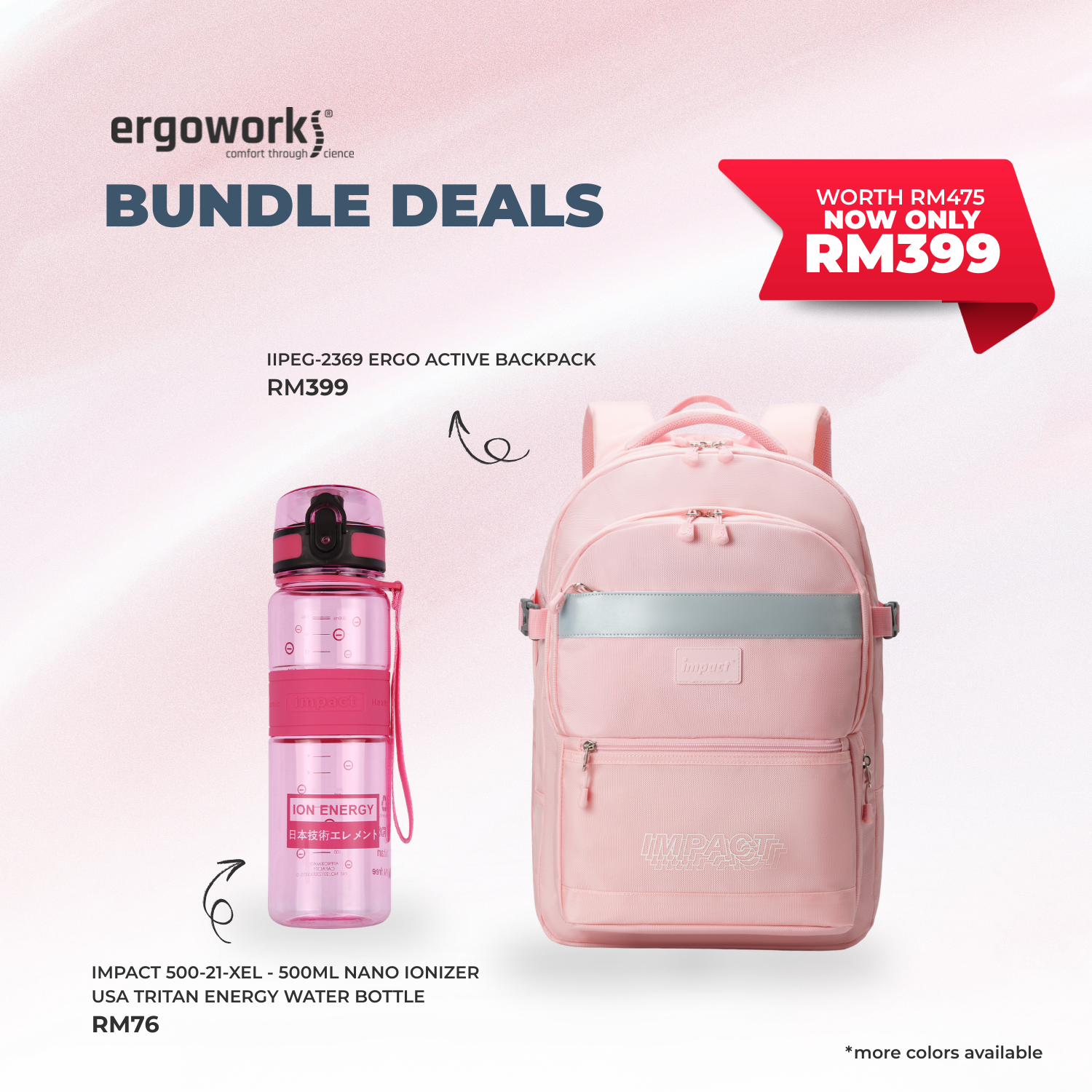 [Bundle Deals] Ergonomic Backpack + Ergo Bottle 500ML (IPEG-2369/500-21-XEL)