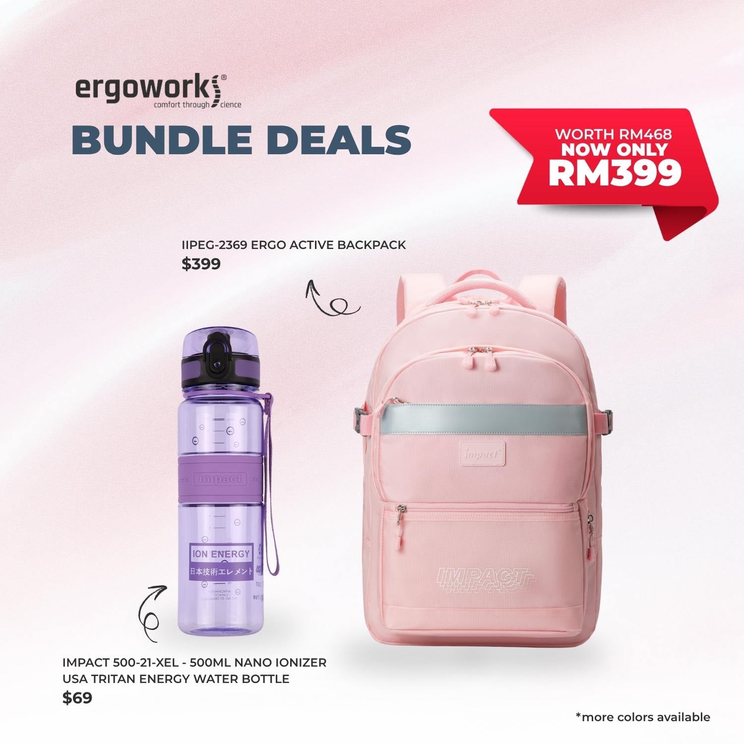 [Bundle Deals] Ergonomic Backpack + Ergo Bottle 500ML (IPEG-2369/500-21-XEL)