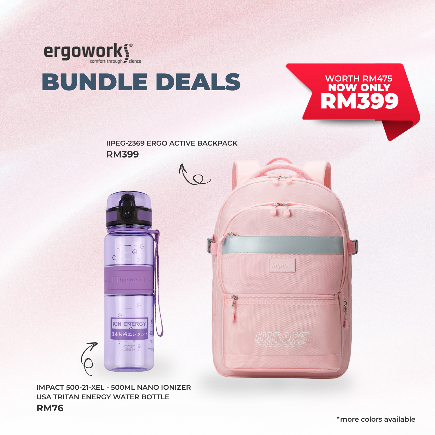[Bundle Deals] Ergonomic Backpack + Ergo Bottle 500ML (IPEG-2369/500-21-XEL)
