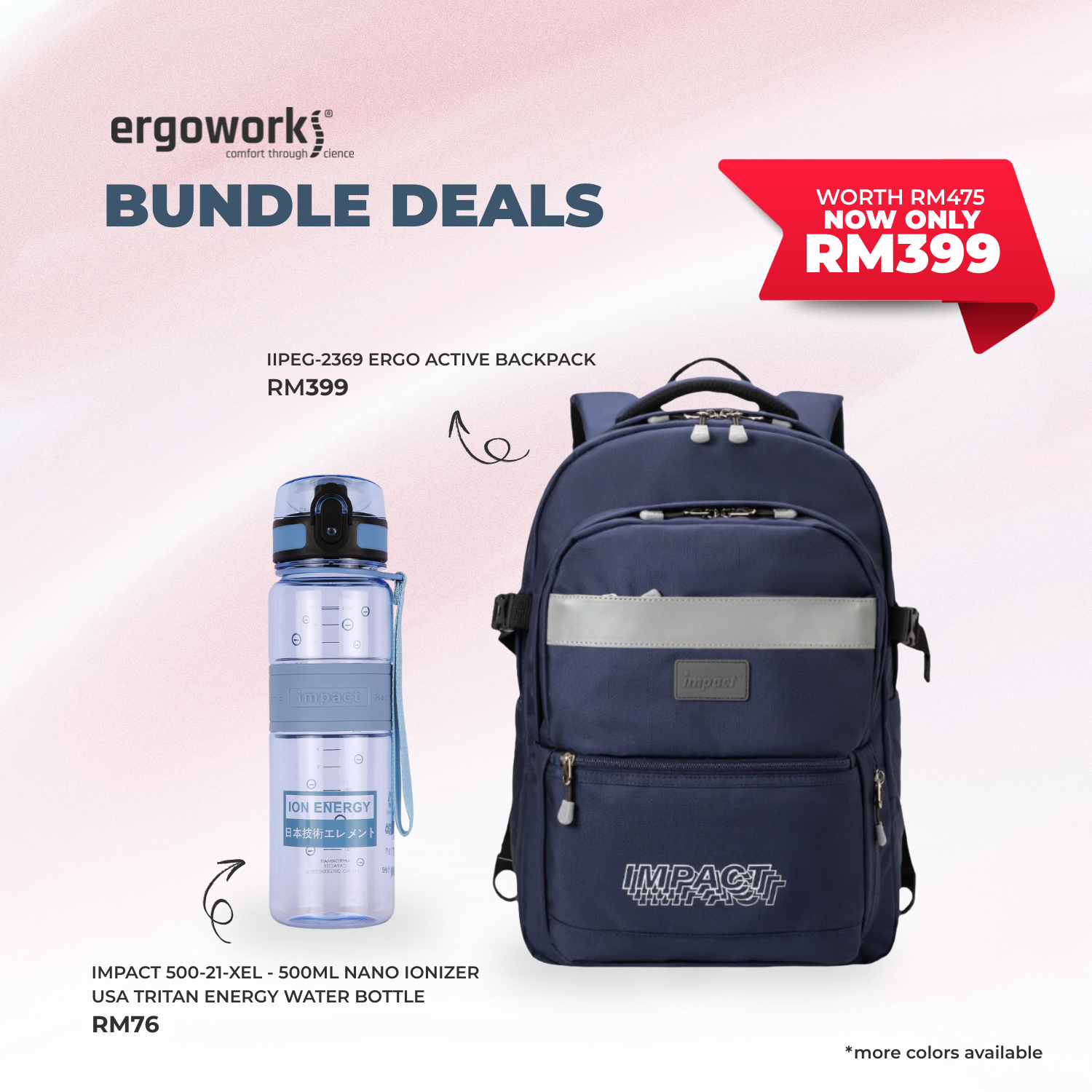 [Bundle Deals] Ergonomic Backpack + Ergo Bottle 500ML (IPEG-2369/500-21-XEL)