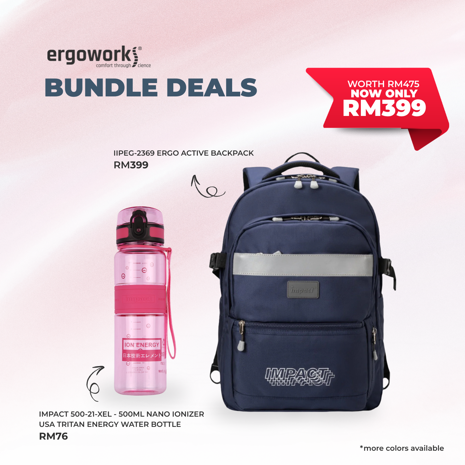 [Bundle Deals] Ergonomic Backpack + Ergo Bottle 500ML (IPEG-2369/500-21-XEL)
