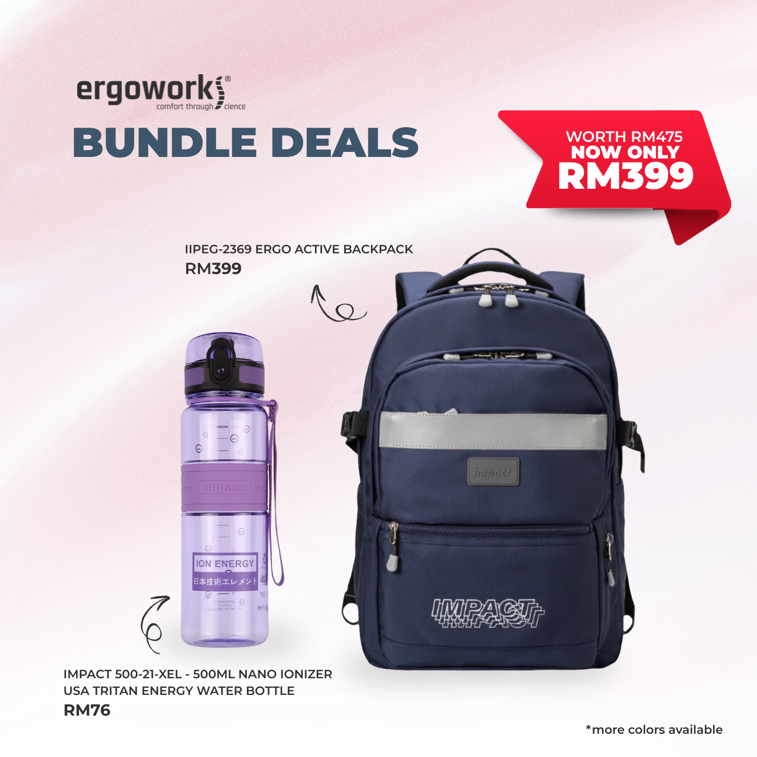 [Bundle Deals] Ergonomic Backpack + Ergo Bottle 500ML (IPEG-2369/500-21-XEL)