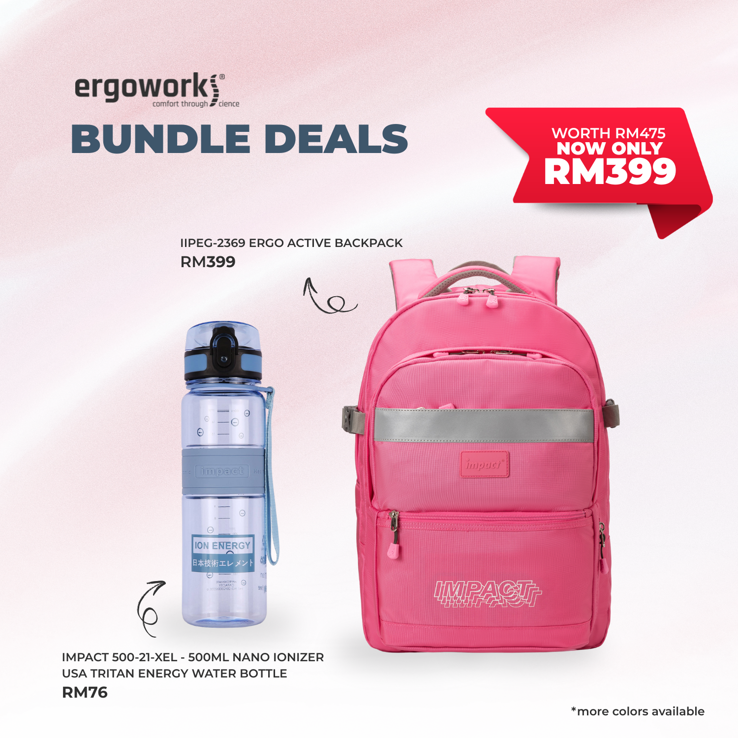 [Bundle Deals] Ergonomic Backpack + Ergo Bottle 500ML (IPEG-2369/500-21-XEL)