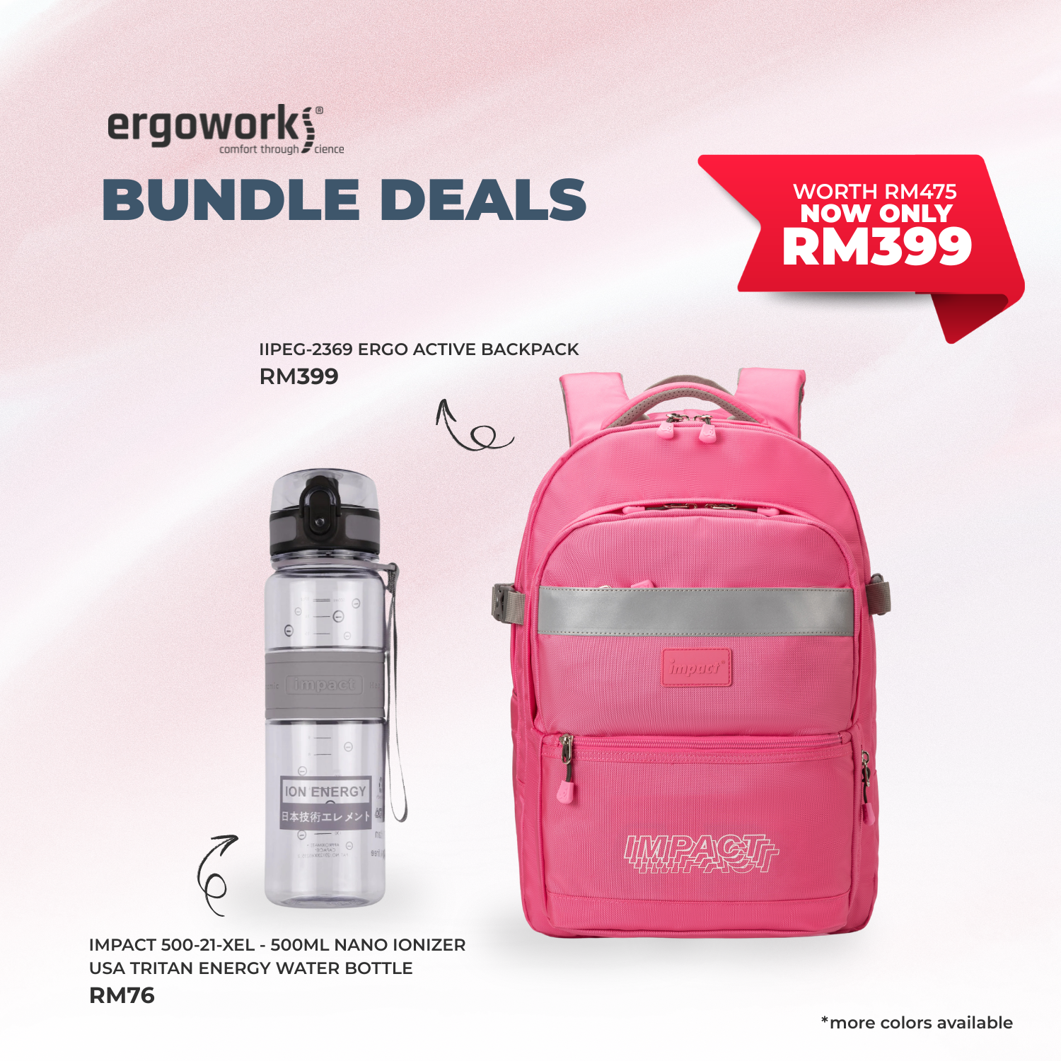 [Bundle Deals] Ergonomic Backpack + Ergo Bottle 500ML (IPEG-2369/500-21-XEL)