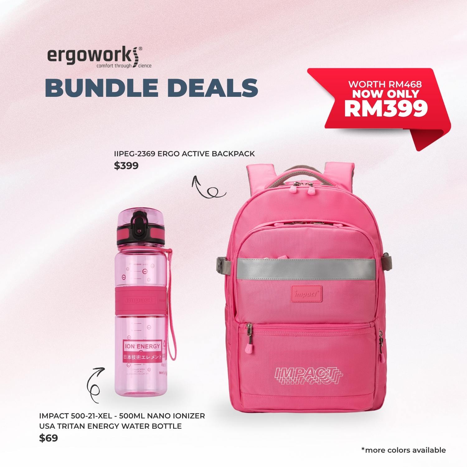 [Bundle Deals] Ergonomic Backpack + Ergo Bottle 500ML (IPEG-2369/500-21-XEL)