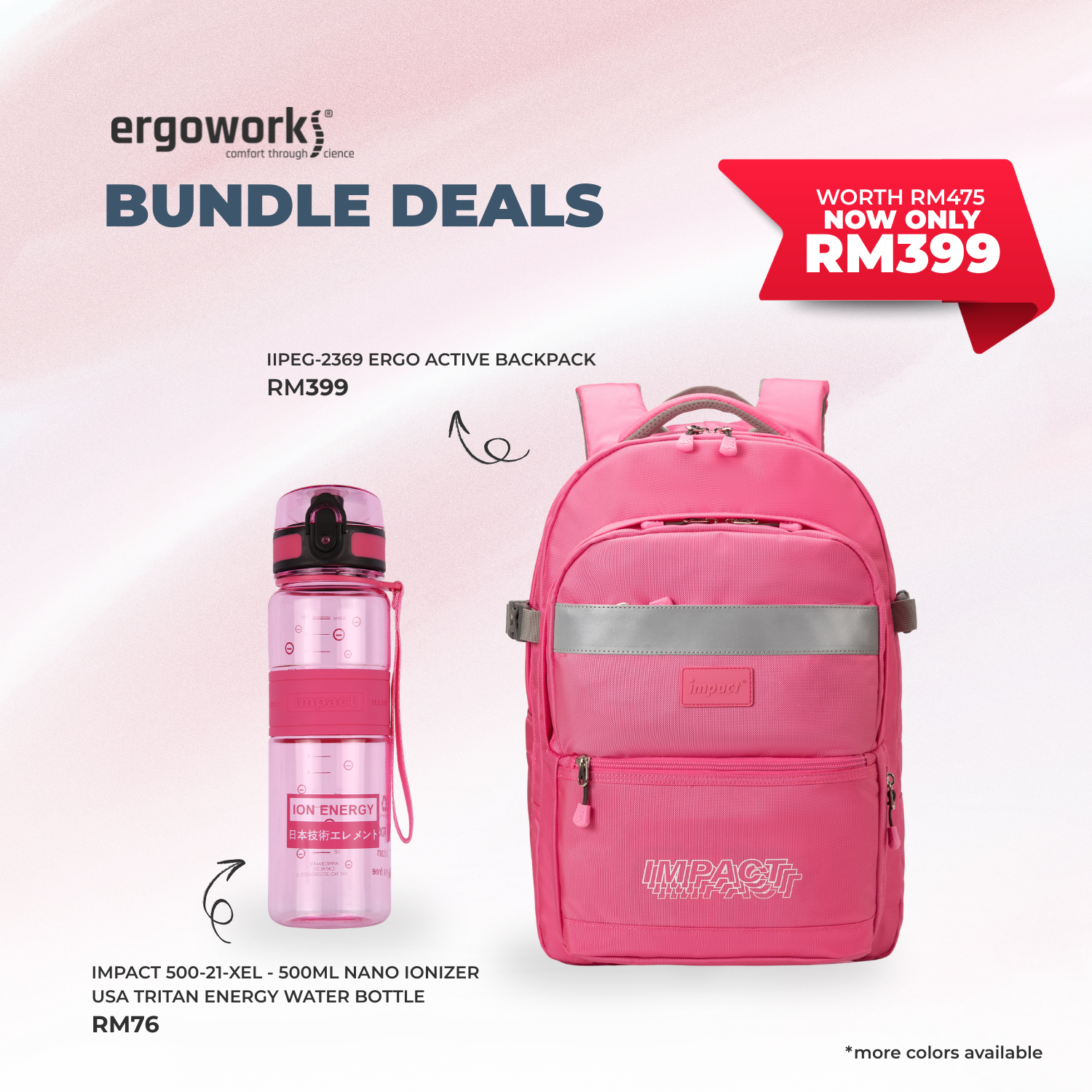[Bundle Deals] Ergonomic Backpack + Ergo Bottle 500ML (IPEG-2369/500-21-XEL)