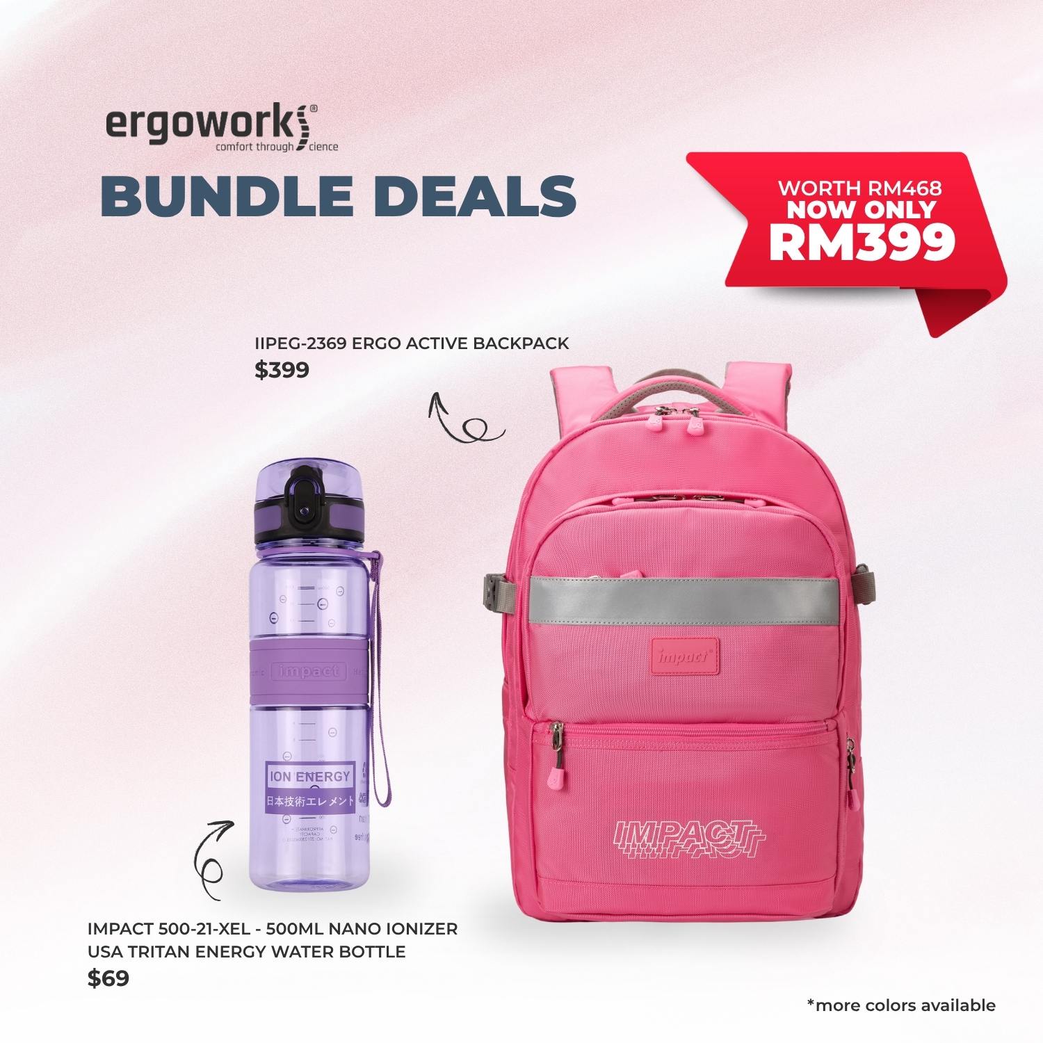 [Bundle Deals] Ergonomic Backpack + Ergo Bottle 500ML (IPEG-2369/500-21-XEL)