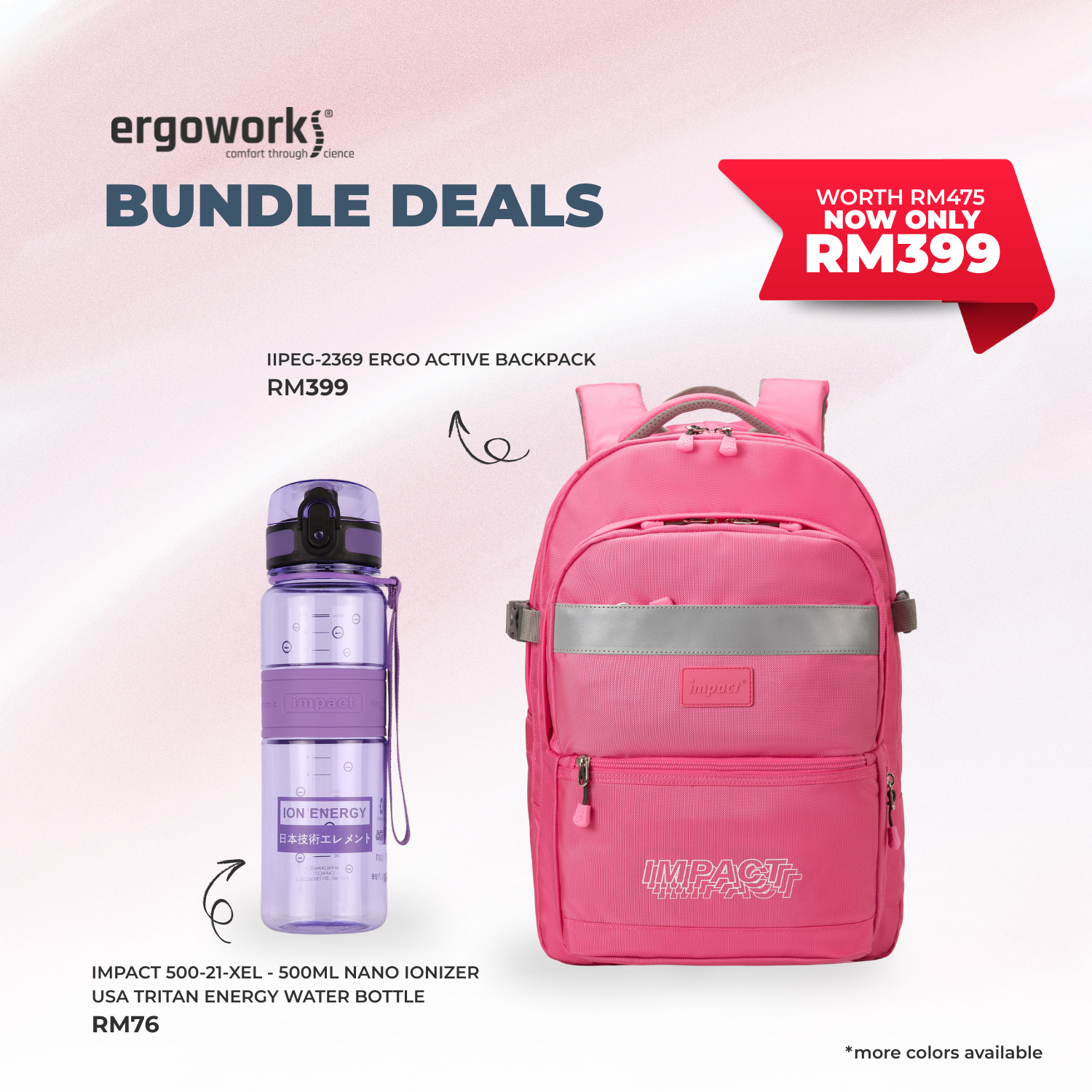 [Bundle Deals] Ergonomic Backpack + Ergo Bottle 500ML (IPEG-2369/500-21-XEL)