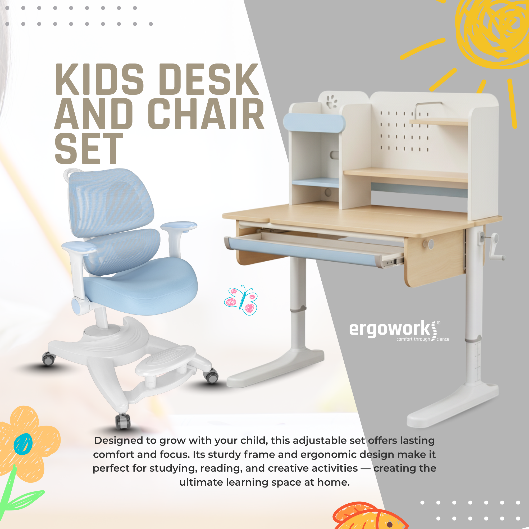 Impact Kids Ergonomic Study Desk And Chair Set [Chair & Length Options Available]