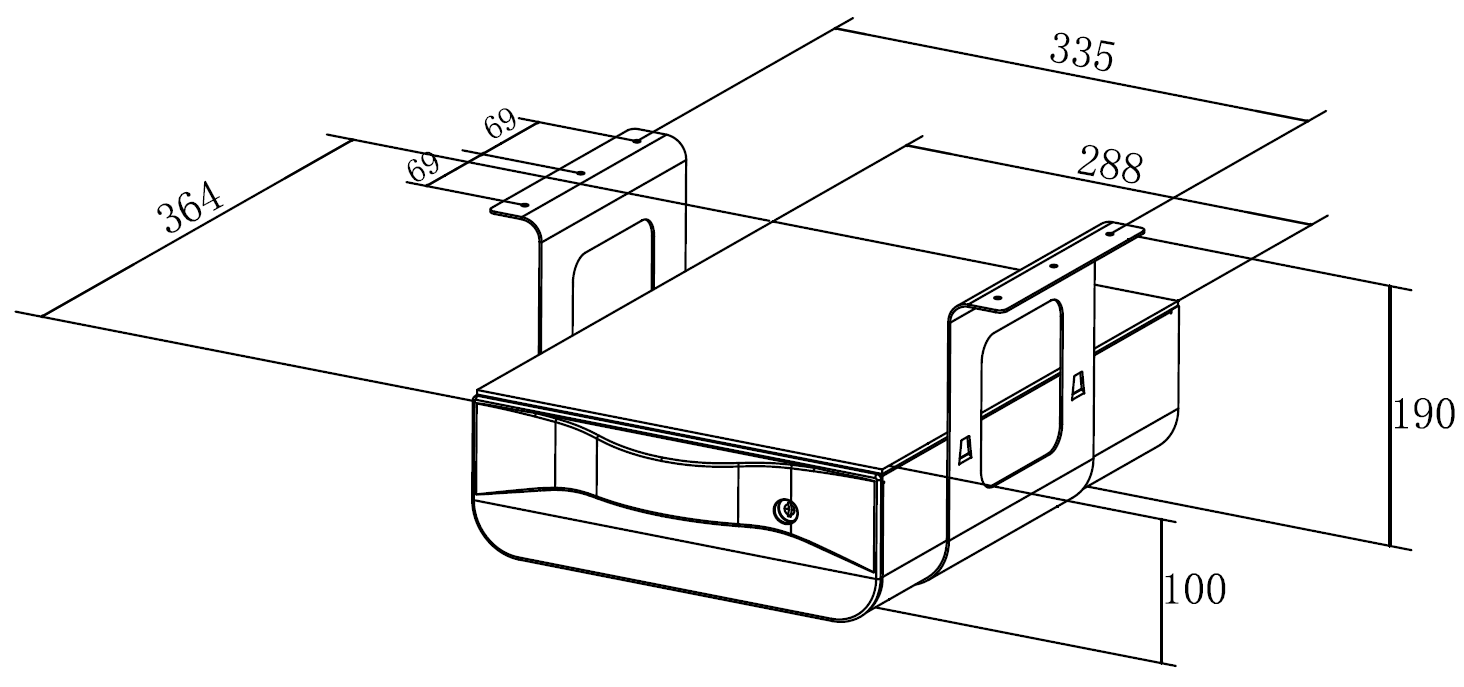 Under-Desk Steel Side Drawer With Lock