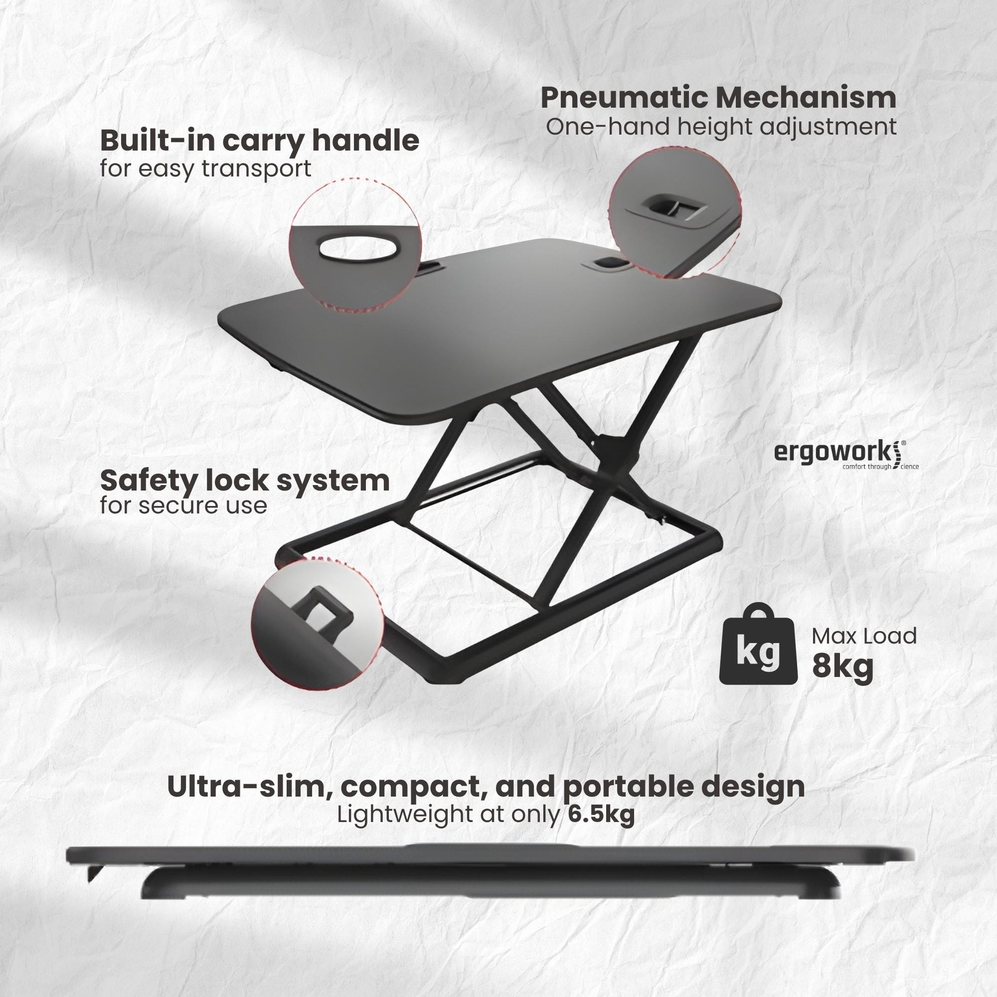 Ultra-slim Sit Stand Desk Converter For Laptop FS-ML1-BK