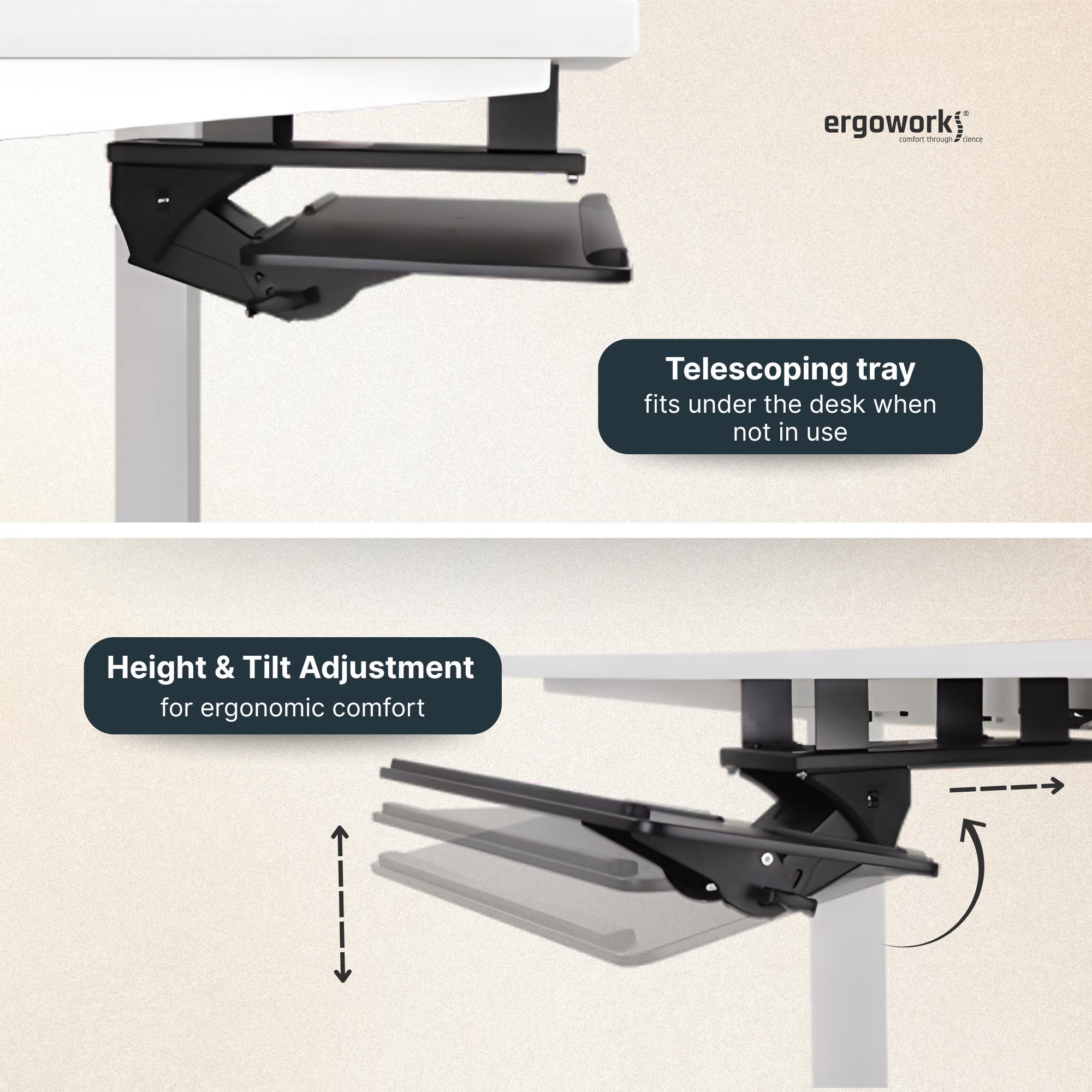ERGOWORKS EW-KT101 BK - UNDER DESK UNIVERSAL KEYBOARD TRAY