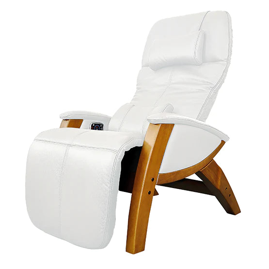 ERGOWORKS - EWZG6000-HWIY - Zero Gravity Massage Recliner (Ivory Genuine Leather with Honey Wood Frame)