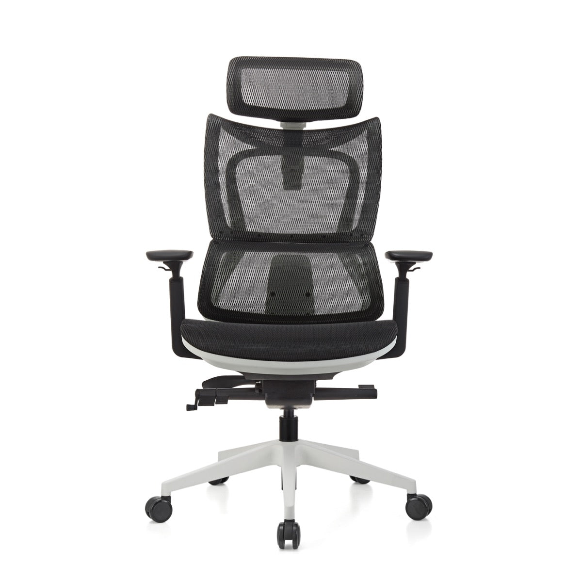 ERGOWORKS – Premium Ergonomic Chair – WHITE FRAME, BLACK MESH SEAT, NYLON BASE With PU CASTOR – EW-G8814NWH-H01